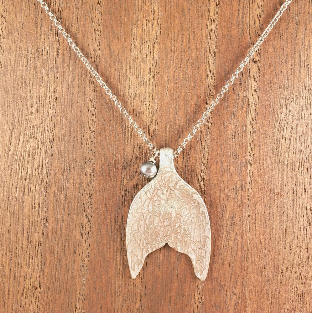Mermaid tail spoon Necklace with pearl